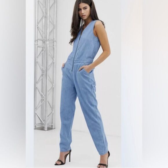 G STAR RAW Utility loose dungaree jumpsuit size M sleeveless light blue - Picture 1 of 16